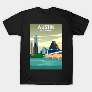 Austin Texas United States Vintage Minimal Retro Travel Poster T-Shirt